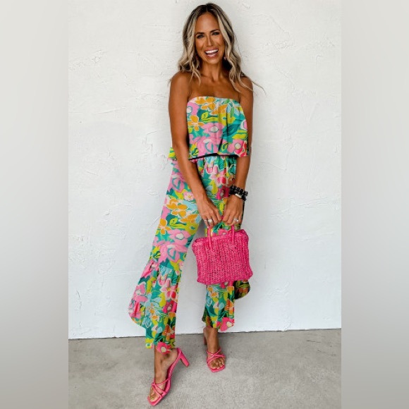 Pants - - NEW- Macy tropical print jumpsuit